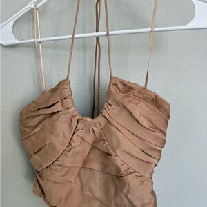 Zara Tan Ruched Camisole Top